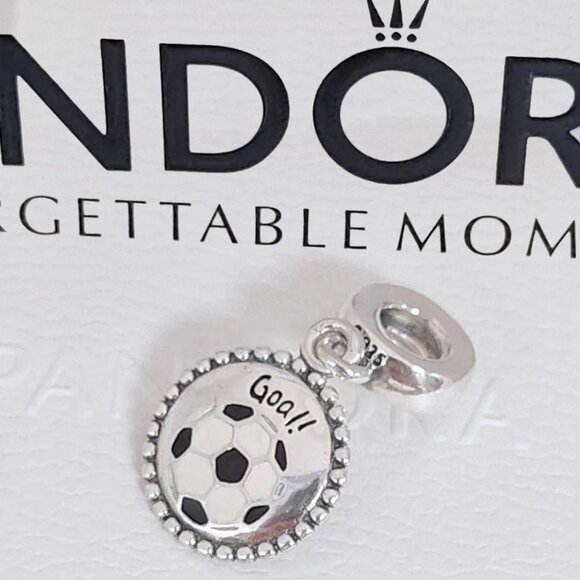 Pandora Goal! Football Dangle Charm Soccer Sports Pendant S925 Silver with box - Picture 1 of 10